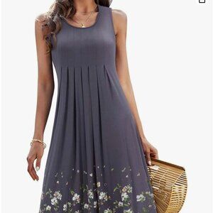 KILIG Womens Pleated Floral A-line Tank Sundress Size L